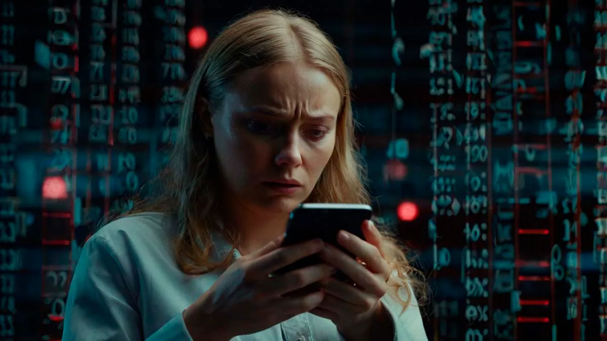 woman concerned about phone monitoring