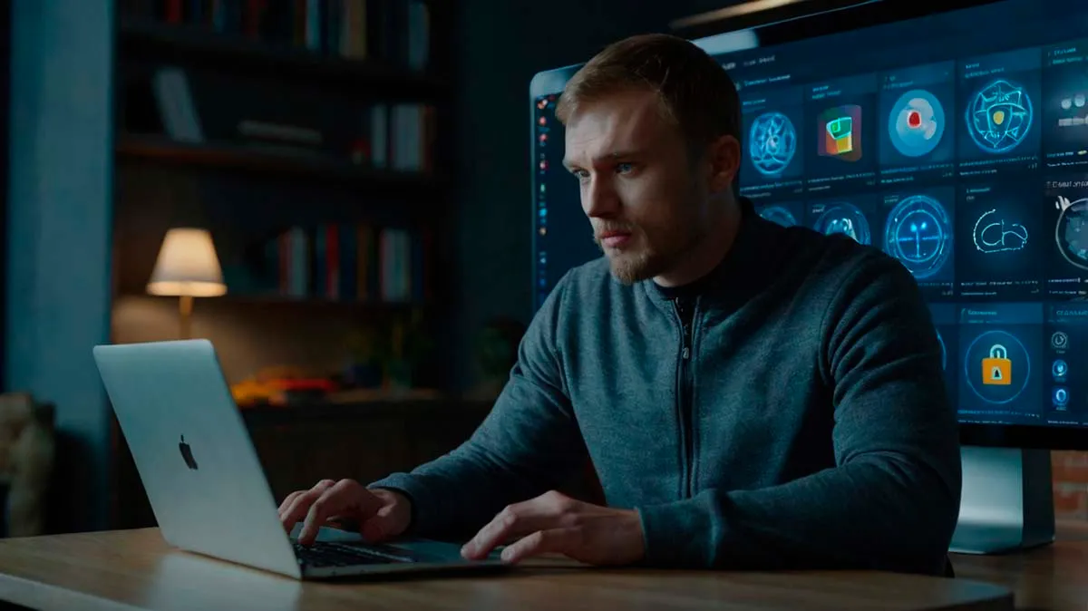 man using antivirus software to remove spyware