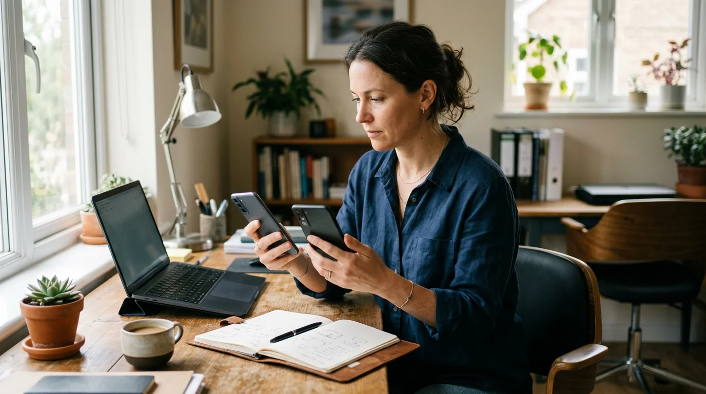 Small business owner comparing monitoring software options on a laptop