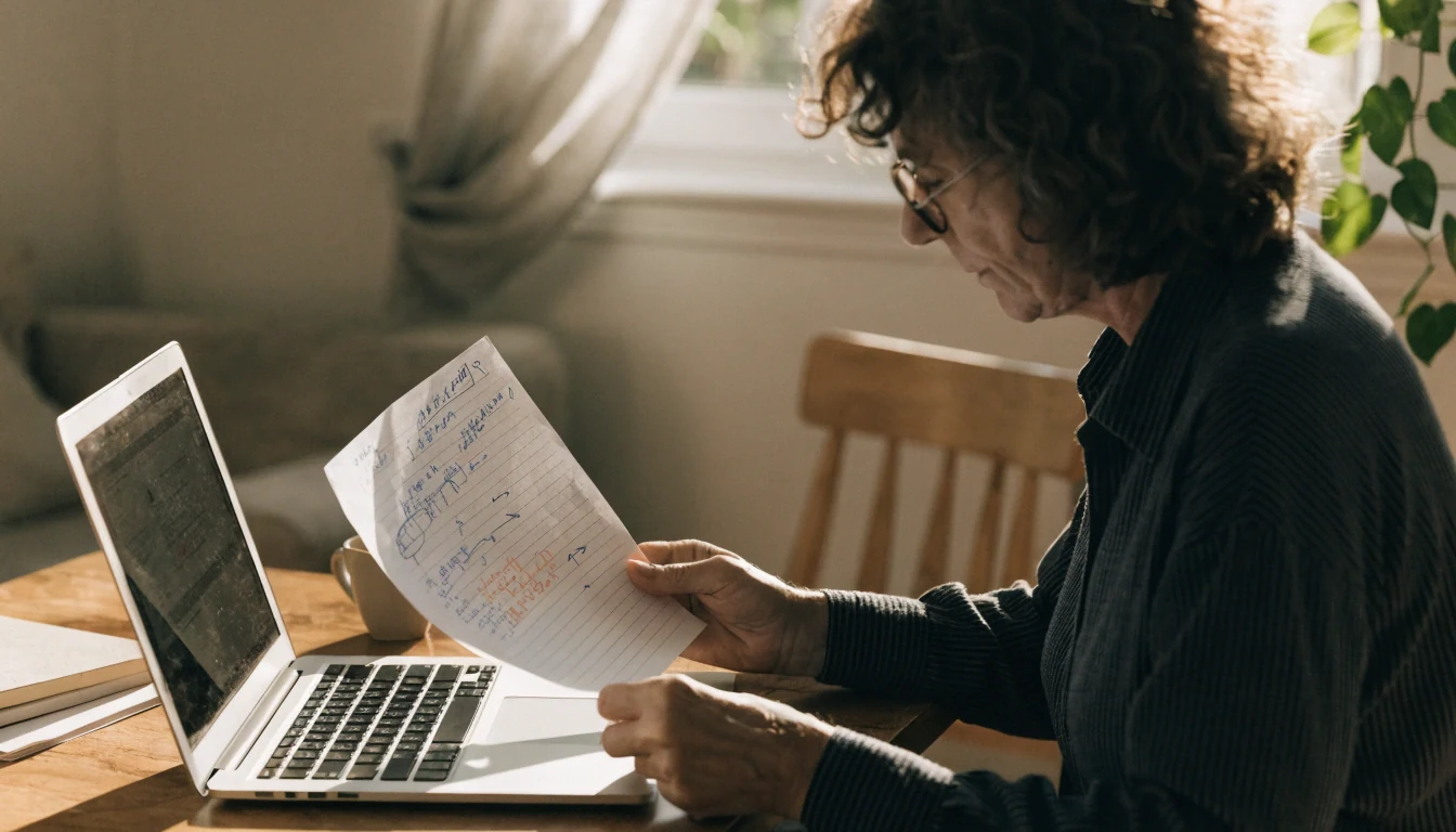 Manager comparing a remote work activity report with workflow notes