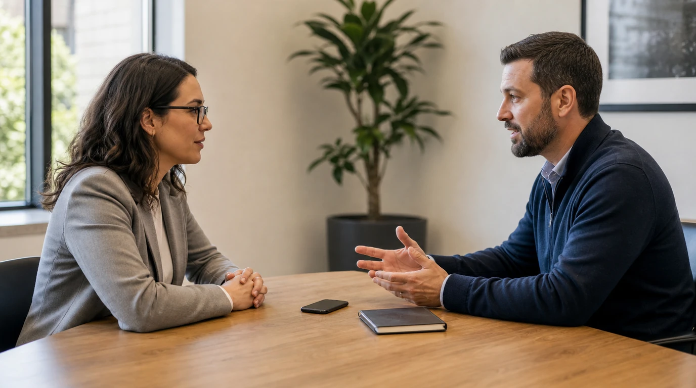 Manager explaining workplace monitoring boundaries to an employee