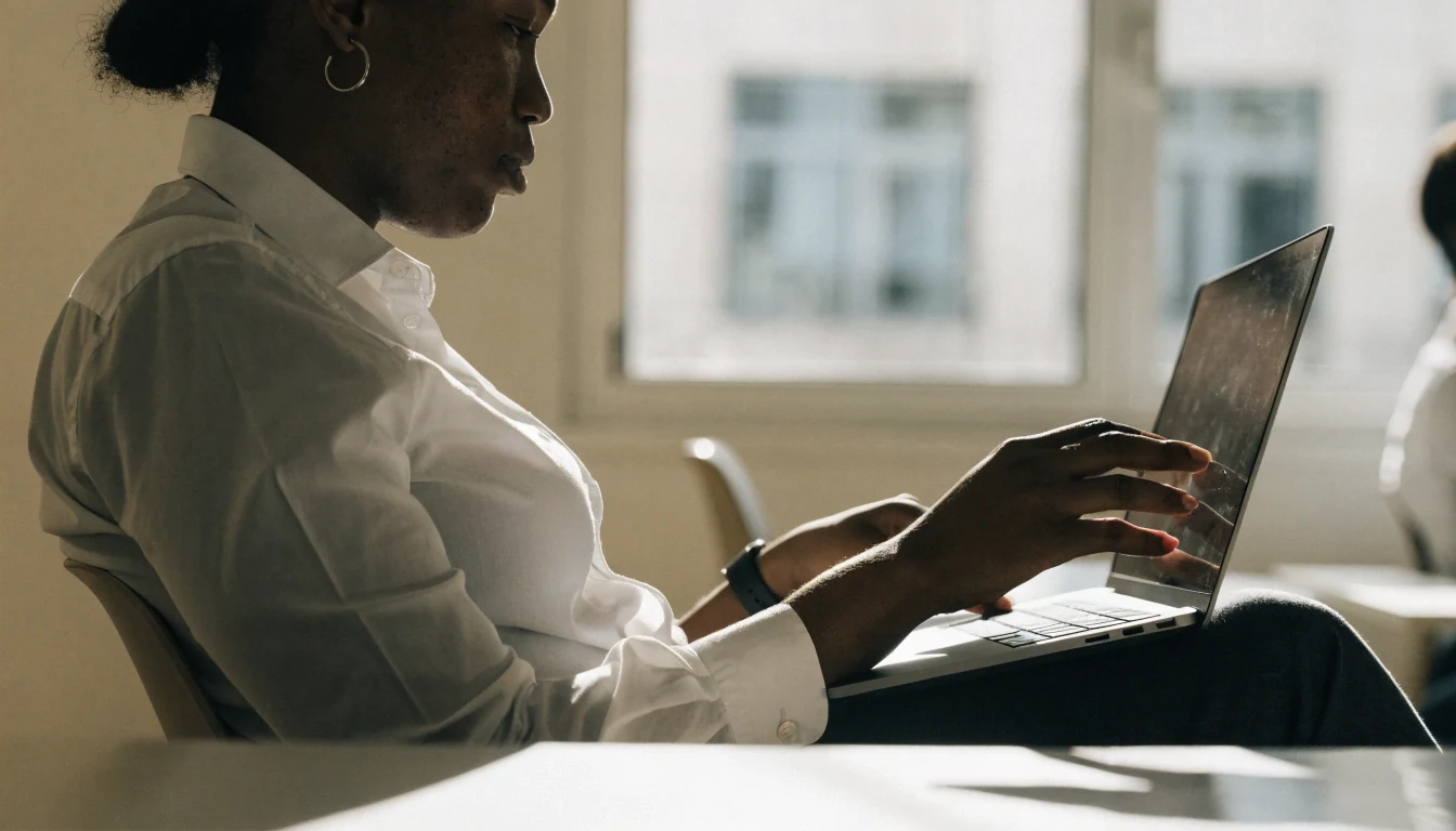 IT manager adjusting workplace monitoring access controls on a laptop