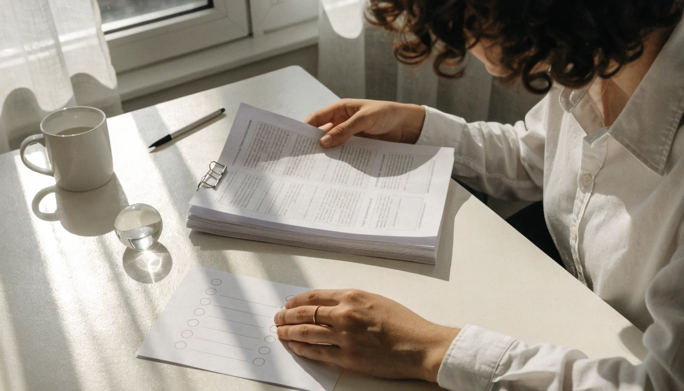 Buyer comparing remote employee monitoring software documentation and criteria