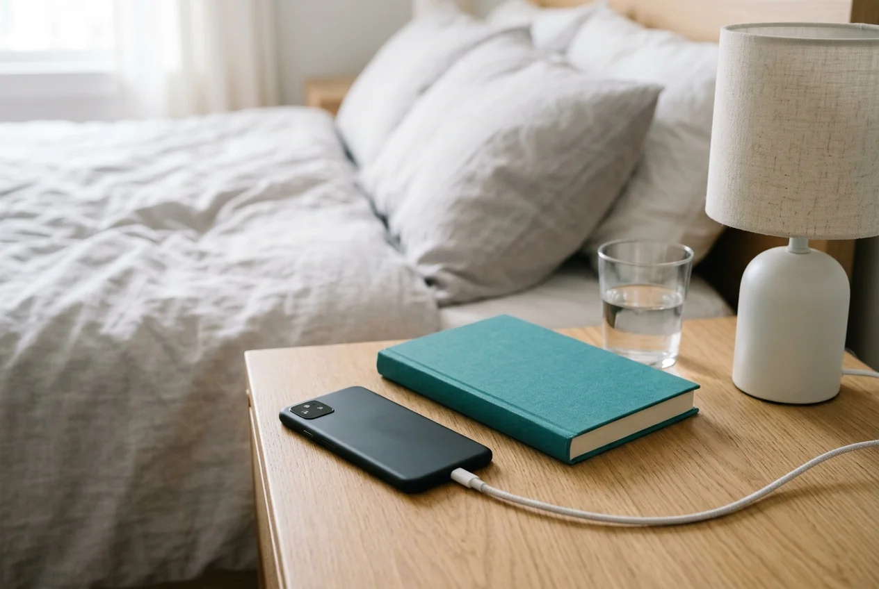 Telefono in carica su un comodino, un controllo della batteria tra i segnali di monitoraggio su Android