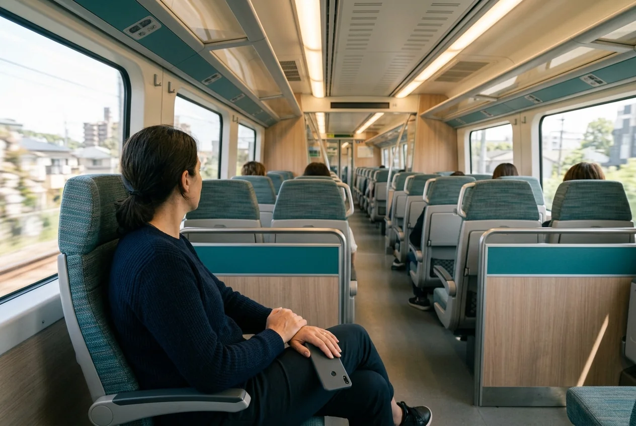 Pendolare su un sedile del treno, il telefono appoggiato sulle gambe, come trovare un keylogger su Android