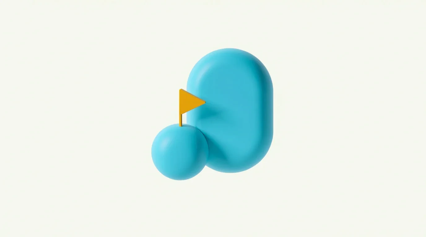 Balon oval înalt abstract care atinge un balon rotund mic cu un mic steag galben