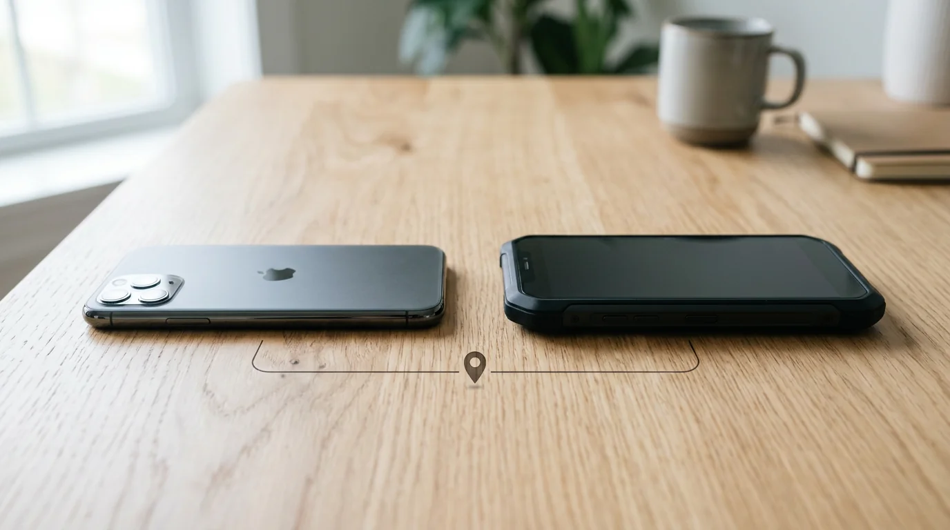 An iPhone and an Android linked across platforms