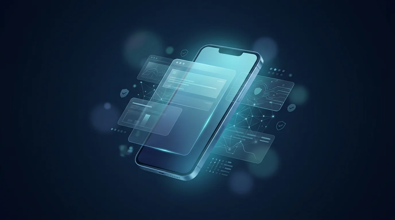 Abstracte smartphone met gelaagde privacysignalen