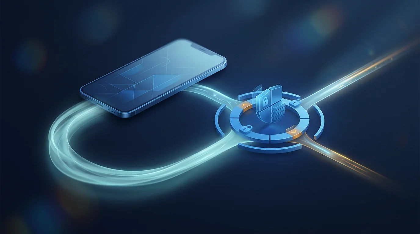 Abstracte smartphone en veilige downloadroute