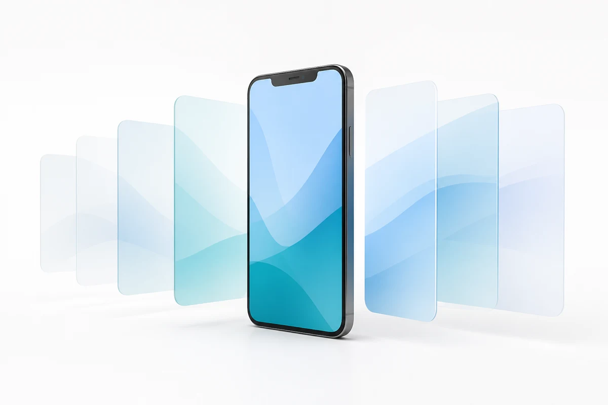 Abstract layered screen frames showing one captured moment without its full context