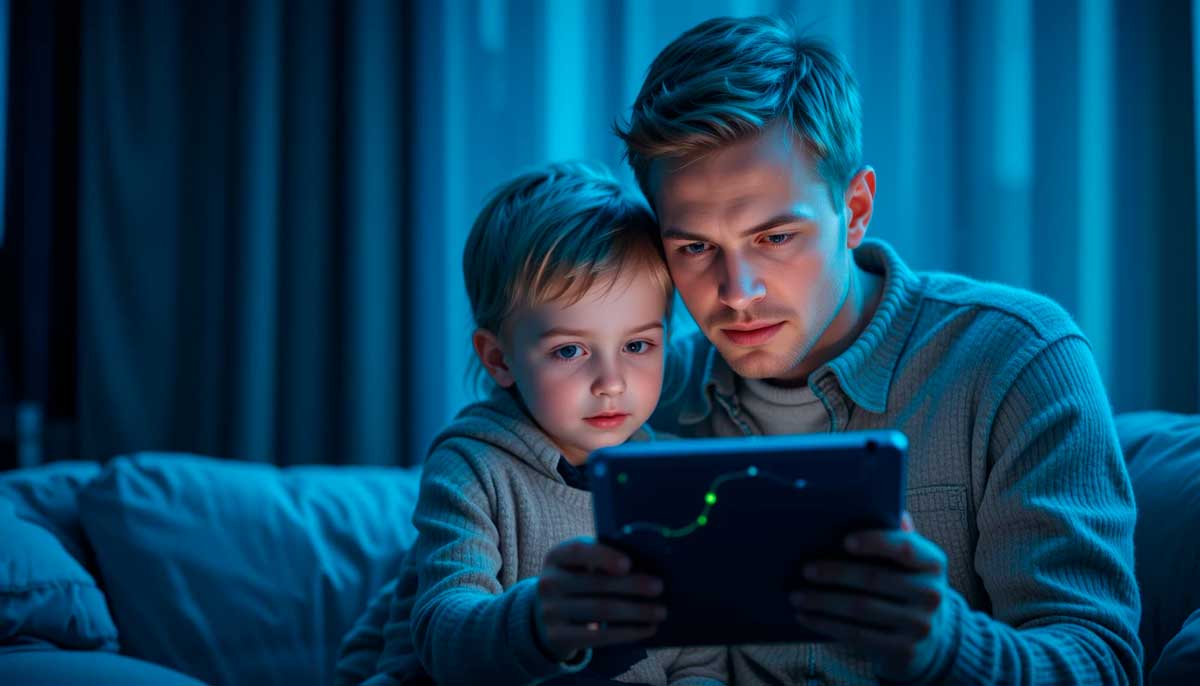 Padre enseñando a niño sobre indicadores de navegación segura