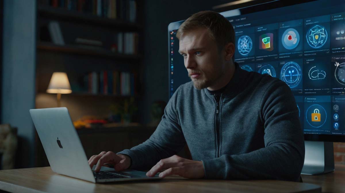 man using antivirus software to remove spyware