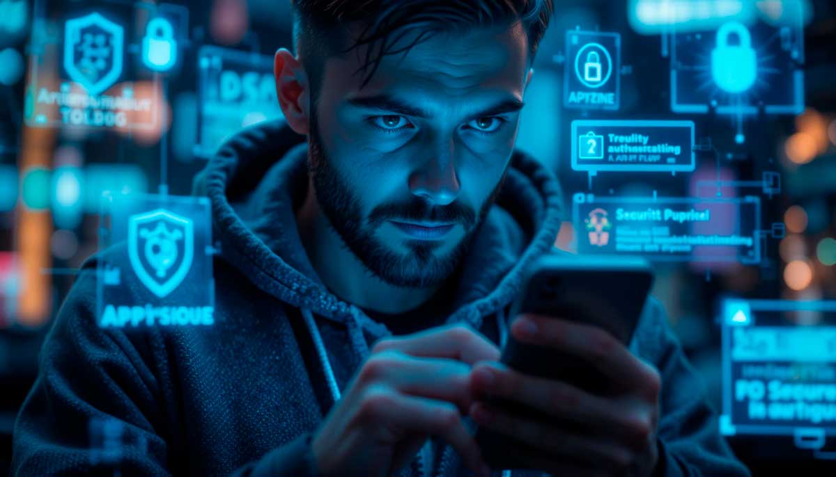 man enabling security features on smartphone