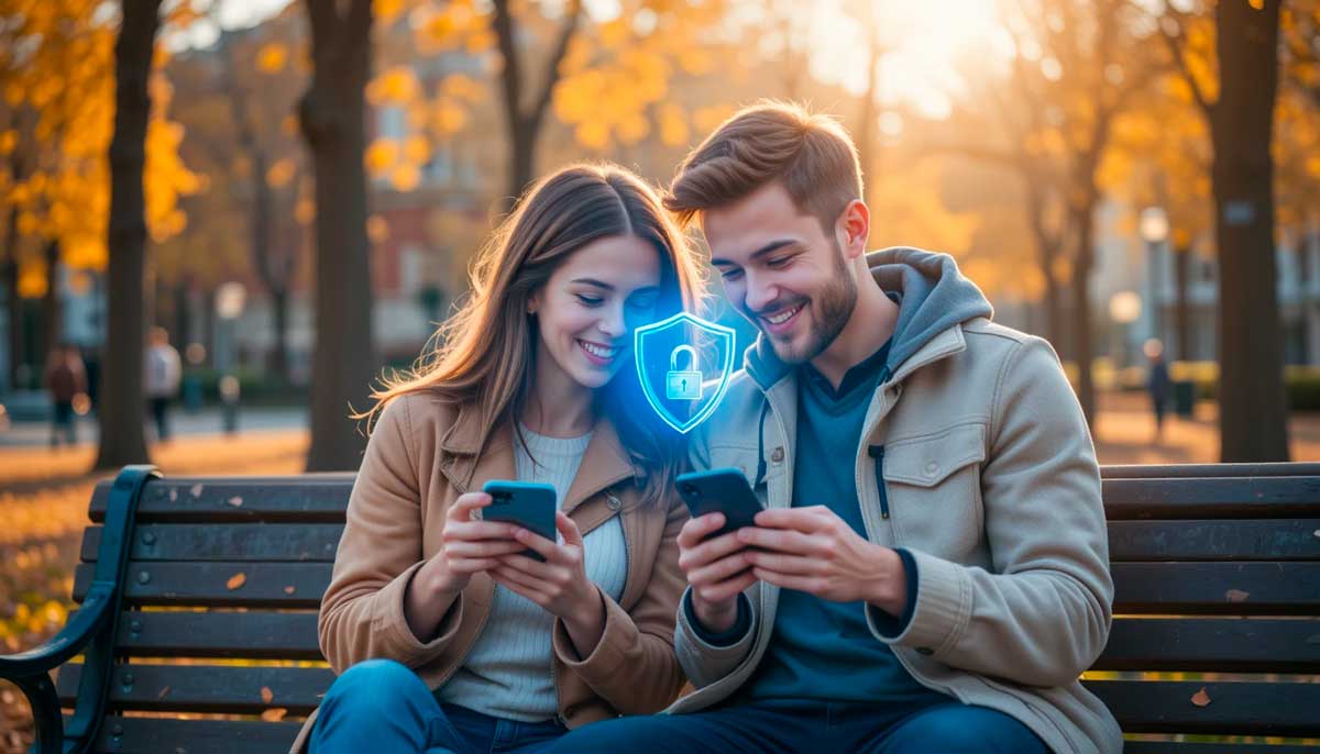 couple with secure smartphones