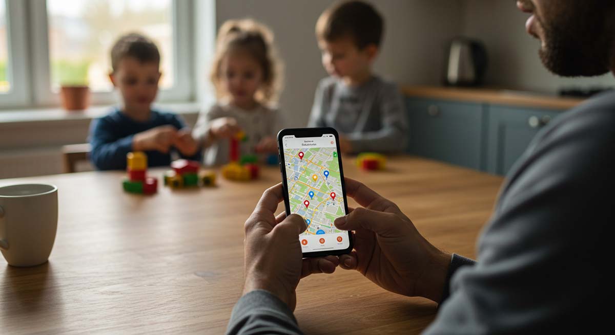 Carrier family plan app with basic location pins on a map