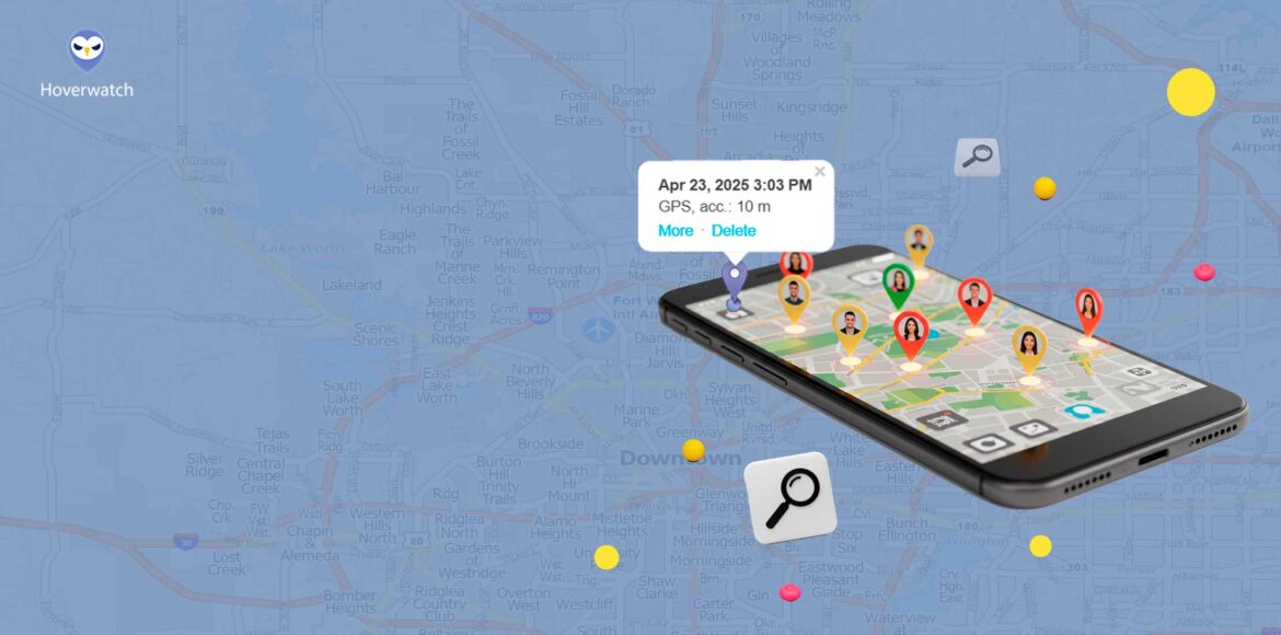 Parent tenant un smartphone avec une carte lumineuse pour localiser un téléphone sans le savoir au crépuscule