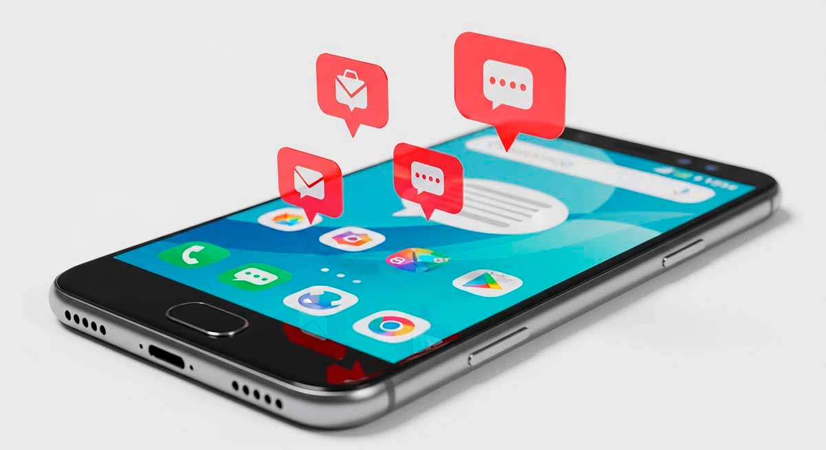 Android smartphone with message notification bubbles