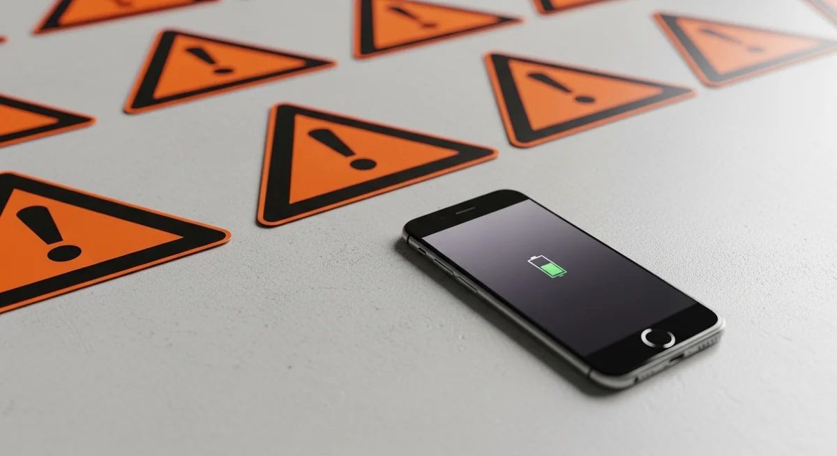 Cinco pequenas bandeiras vermelhas ao lado de um smartphone — sinais de alerta de aplicativos espiões falsos