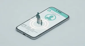 Smartphone illustration with parent and child silhouettes target ring — Best For audience banner