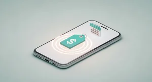 Smartphone illustration with price tag dollar sign and calendar — Price banner