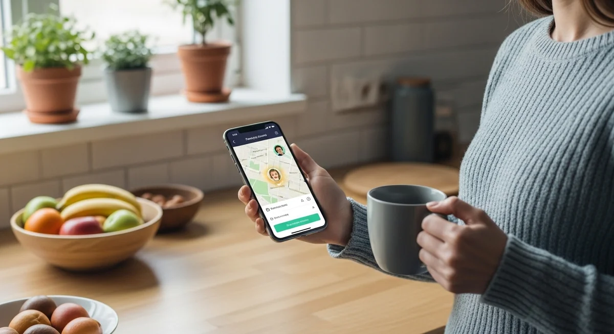 Smartphone showing a parental monitoring app for teenagers with chats and activity dashboards