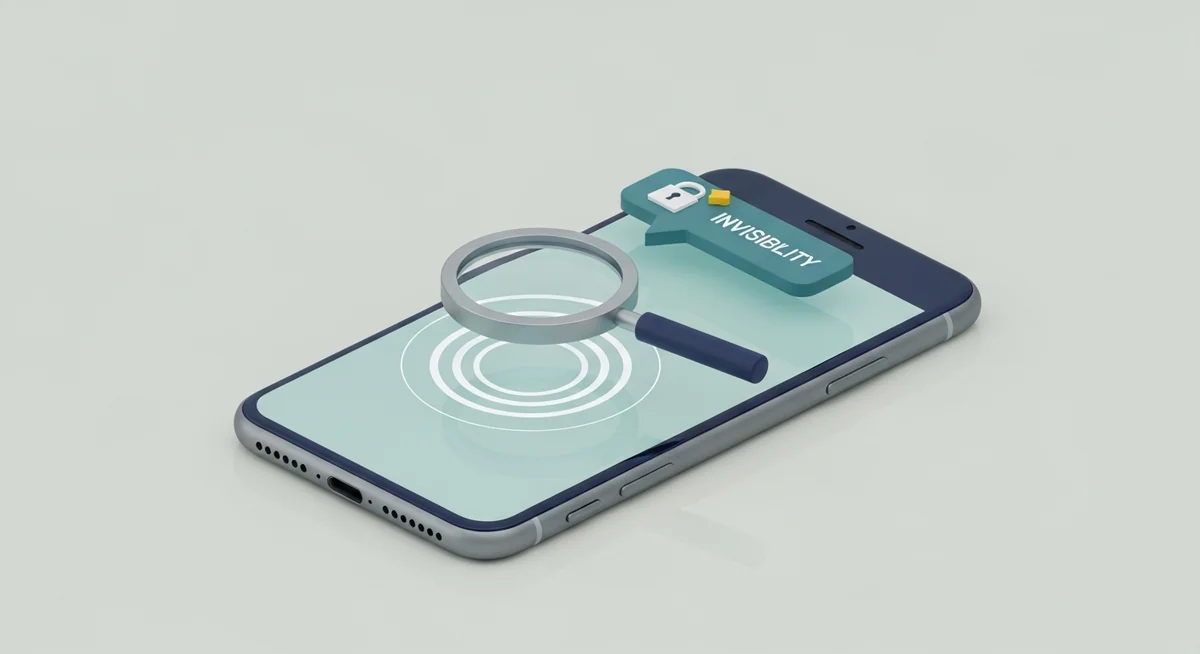Smartphone with magnifier over chat bubble lock and hidden indicator