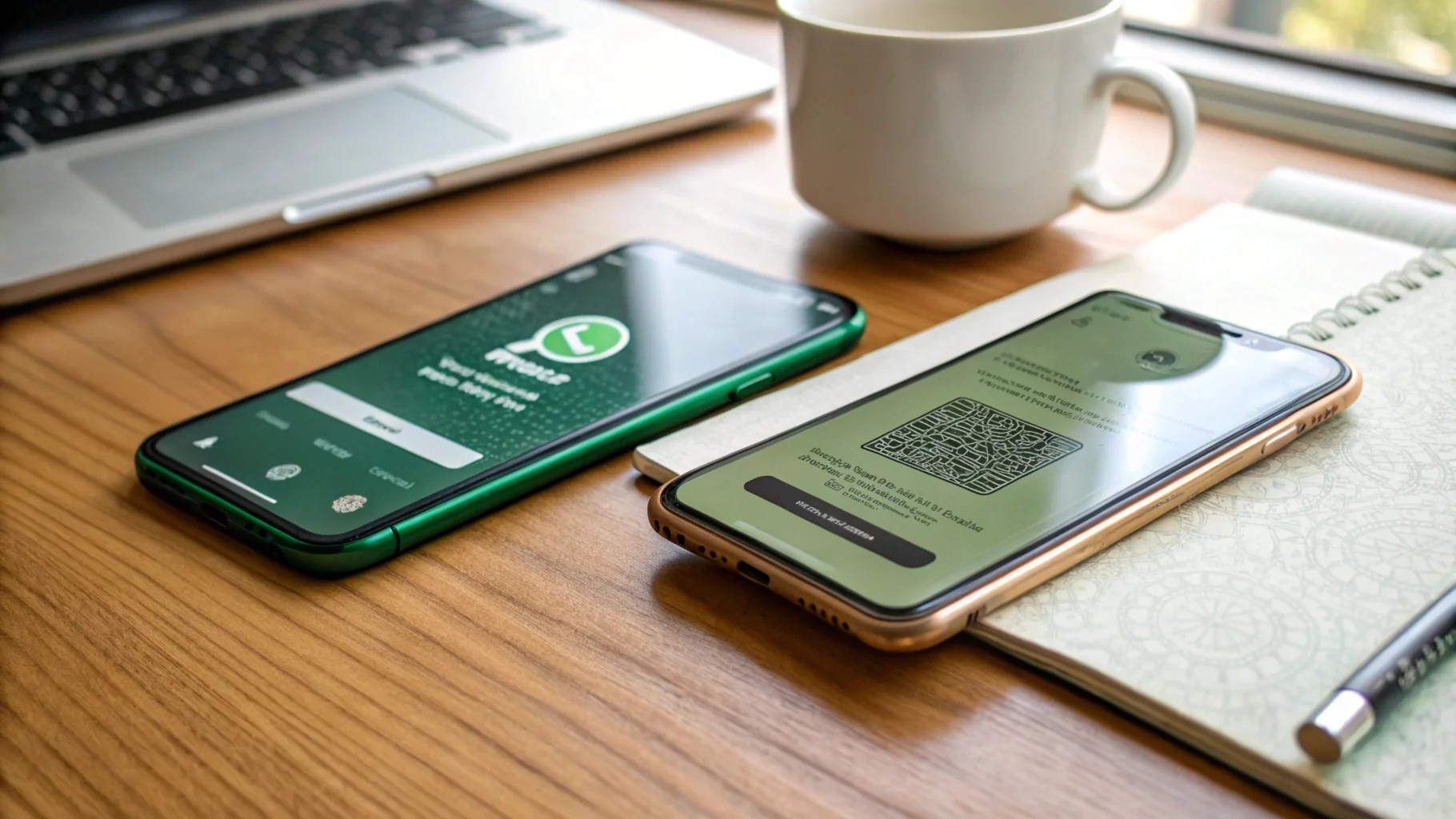WhatsApp Linked Devices QR code pairing flow on two phones